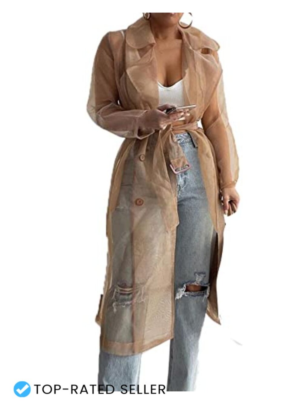 Sheer Mesh Long Sleeve Button Down Belted Cardigan Lightweight Beach Coverup